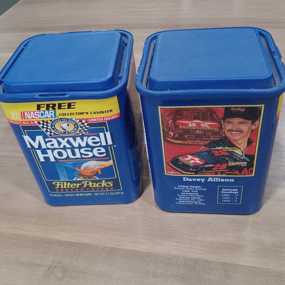 Maxwell House Davey Allison Collector Canisters Set Of Two